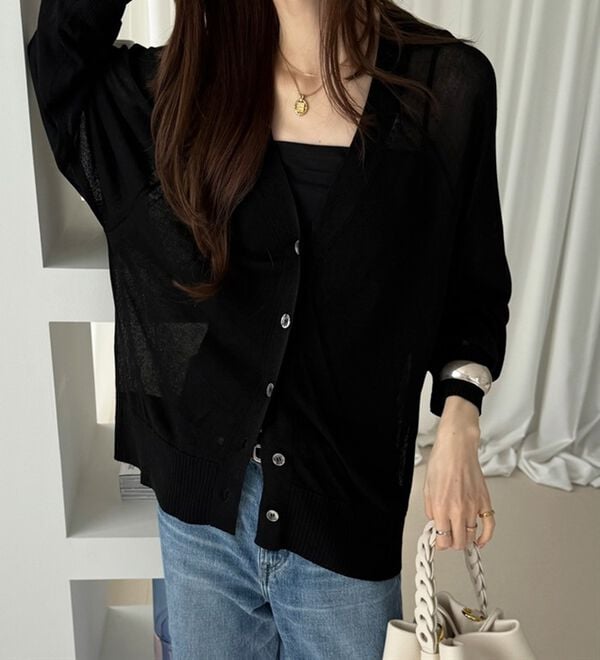 GeeRA（ジーラ）の「接触冷感！Ｖネックカーディガン（ニットカーディガン）」｜詳細画像