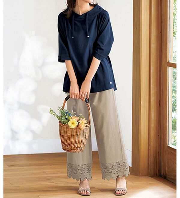 BELLUNA（ベルーナ）の「裾スカラップレースゆったりパンツ（ワイドパンツ・ガウチョ）」｜詳細画像