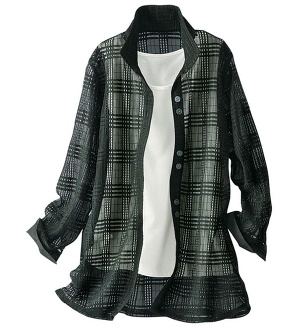 BELLUNA（ベルーナ）の「夏のお出かけにこれ一枚！シアーチェック素材ジャケット（その他ジャケット）」｜黒