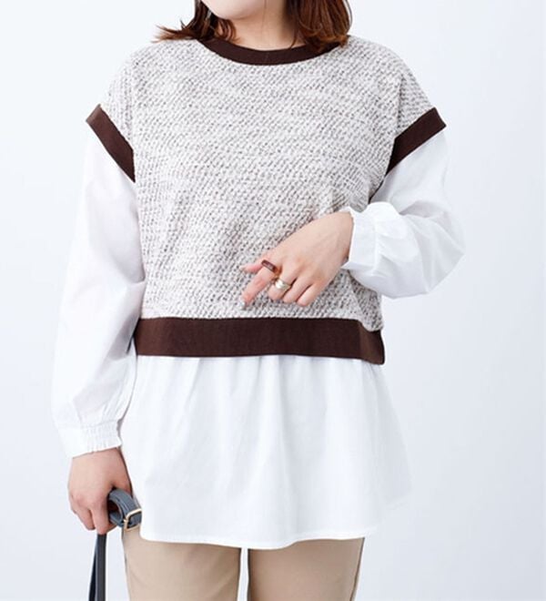 BELLUNA（ベルーナ）の「ツイード調シャツフェイクチュニック（チュニック）」｜詳細画像