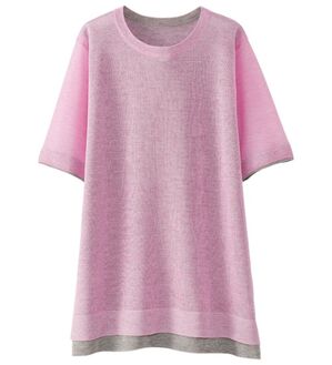 BELLUNA（ベルーナ）の「重ね着風配色シアーニットプルオーバー（ニット・セーター）」｜ピンク