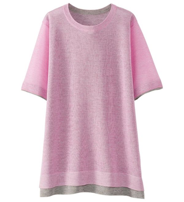 BELLUNA（ベルーナ）の「重ね着風配色シアーニットプルオーバー（ニット・セーター）」｜ピンク