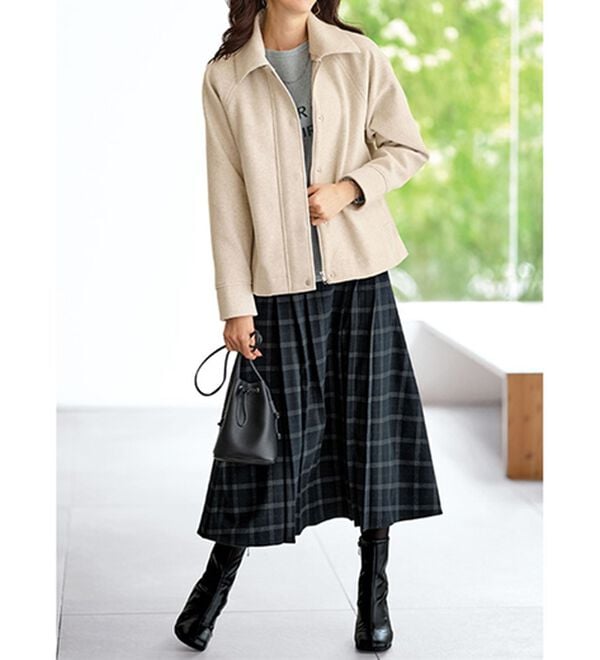 BELLUNA（ベルーナ）の「ウール調チェック柄タックデザインスカート（ロングスカート）」｜詳細画像