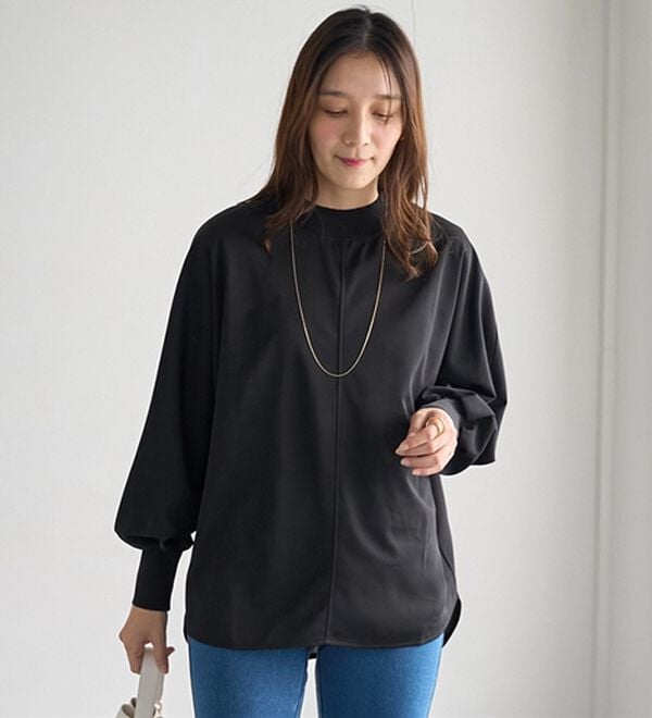 BELLUNA（ベルーナ）の「Ｔシャツ感覚なのにきちんとブラウス見え！カットジョーゼットプルオーバー（カットソー）」｜黒