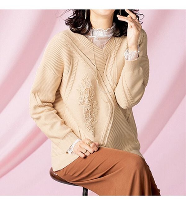 ルフラン（ルフラン）の「レース使いデザインニット＜ミレニア＞（ニット・セーター）」｜詳細画像