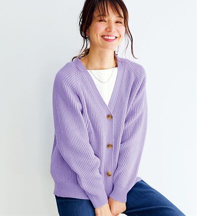BELLUNA（ベルーナ）の「エコ素材ゆったりあぜ編ニットカーディガン（ニットカーディガン）」