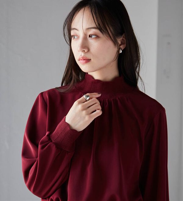 RANAN（ラナン）の「スカラップリブニット使いブラウス（ブラウス）」｜ワイン