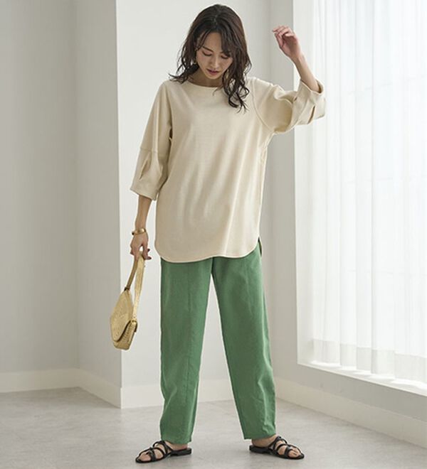 BELLUNA（ベルーナ）の「レーヨン麻入りゆったりワイドパンツ（フルレングスパンツ）」｜詳細画像