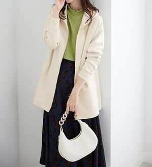 BELLUNA（ベルーナ）の「フードデザインとろみ素材ジップアップパーカー（パーカー）」｜アイボリー