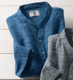 「ひんやり涼やか綿麻ゆったりシャツ（メンズシャツ）」｜ネイビー