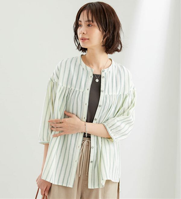 BELLUNA（ベルーナ）の「ダブルガーゼ素材切替デザインブラウス（ブラウス）」｜詳細画像