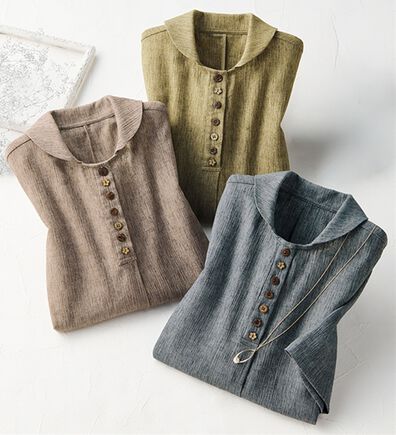ルフラン（ルフラン）の「【３色組】さらり。麻入りのちび衿ブラウス（ブラウス）」
