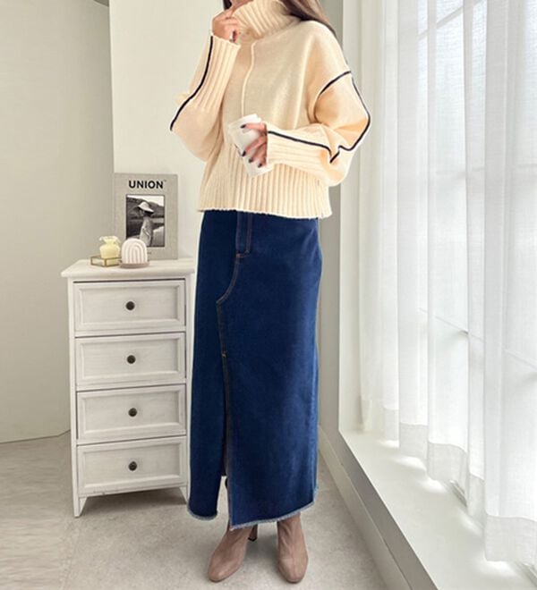 バイカラーラインタートルニット - ベルーナ【公式】