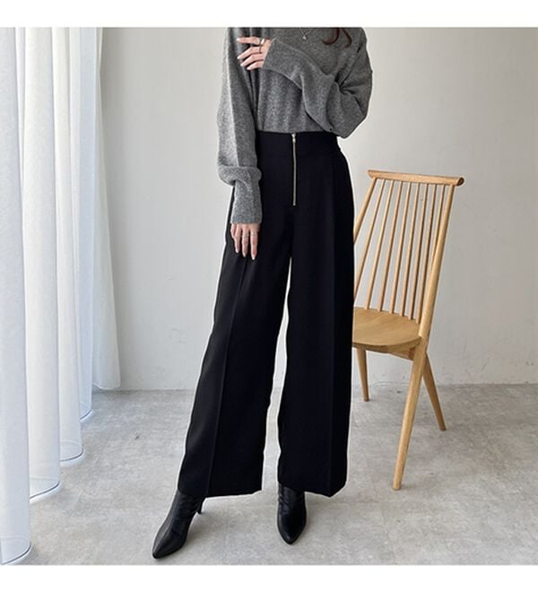 GeeRA（ジーラ）の「ハイウエストジップワイドパンツ（フルレングスパンツ）」｜詳細画像