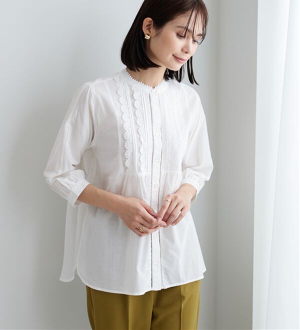 BELLUNA（ベルーナ）の「レース&times;ピンタック使いシャツチュニック（チュニック）」｜詳細画像