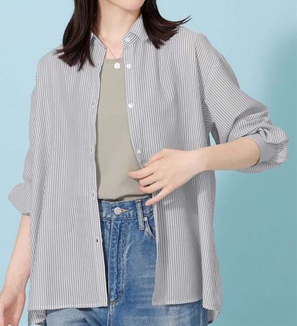 BELLUNA（ベルーナ）の「シアーストライプ素材ベーシックシャツ（シャツ）」｜詳細画像