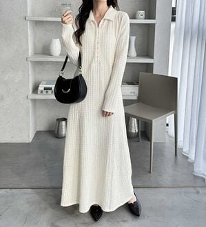 GeeRA（ジーラ）の「ポロ衿表面感素材マーメイドワンピース（カットソーワンピース）」｜詳細画像