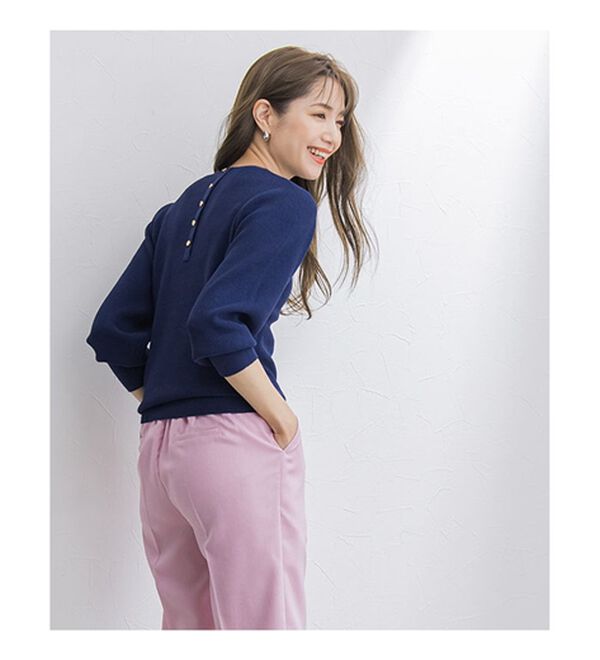 Pierrot（ピエロ）の「リネンタッチゴールドボタンパフスリーブニット（ニット・セーター）」｜詳細画像