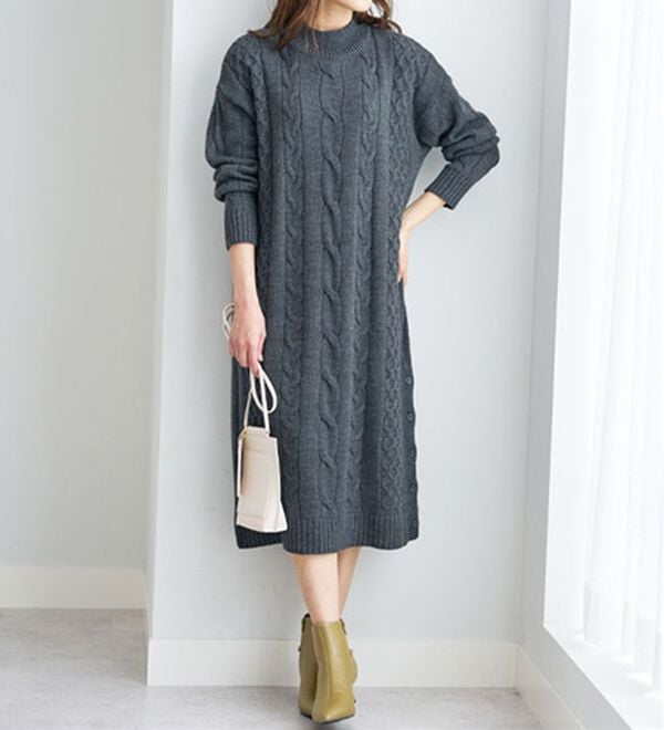 BELLUNA（ベルーナ）の「ケーブル柄ロング丈ニットワンピース（ニットワンピース）」｜詳細画像
