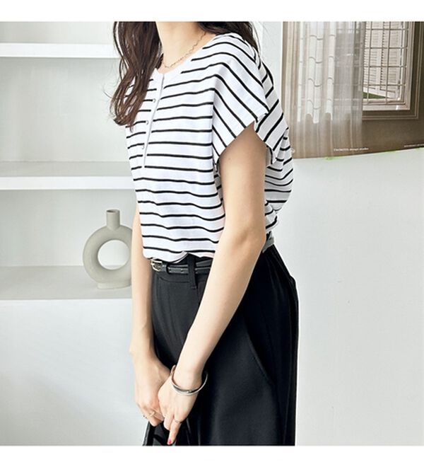 GeeRA（ジーラ）の「綿１００％前後２ＷＡＹシルケットフレンチスリーブカットソー（Tシャツ）」｜詳細画像