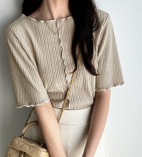 GeeRA（ジーラ）の「前後２ＷＡＹ配色メロー５分袖カットソー（カットソー）」｜詳細画像