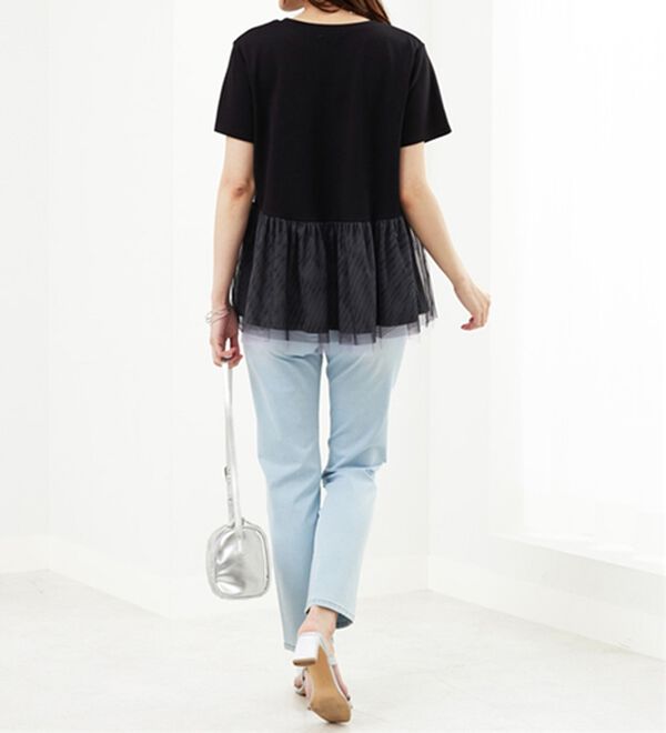 BELLUNA（ベルーナ）の「【Ｌａｇｒｉｌｕａ】チュール素材切替デザインチュニック（カットソー）」｜詳細画像