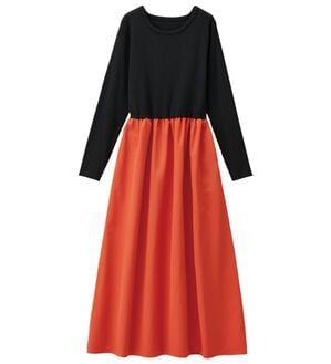 RANAN（ラナン）の「ニットドッキングワンピース（ドッキングワンピース）」｜ブラック／オレンジレッド