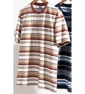「＜ハンテン＞マルチボーダーＴシャツ（メンズＴシャツ）」｜ベージュ