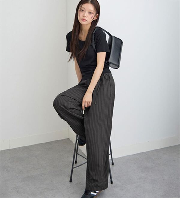CHAN ME（チャンミ）の「ラップタックオーバーワイドスラックス（ワイドパンツ・ガウチョ）」｜詳細画像