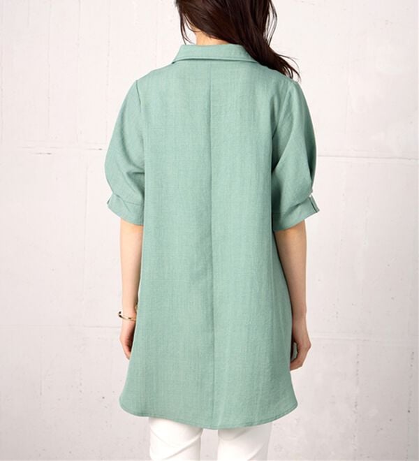 BELLUNA（ベルーナ）の「【接触冷感】麻調素材袖パール付シャツチュニック（チュニック）」｜詳細画像