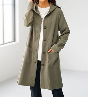 BELLUNA（ベルーナ）の「ボーダージャカード素材フードカーディガン（その他ジャケット）」｜オリーブ