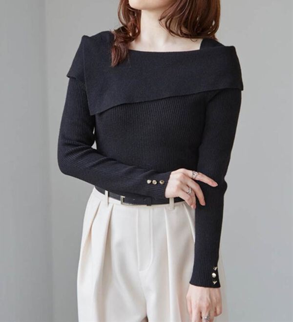 RANAN（ラナン）の「アシメオフショルリブニット（ニット・セーター）」｜詳細画像
