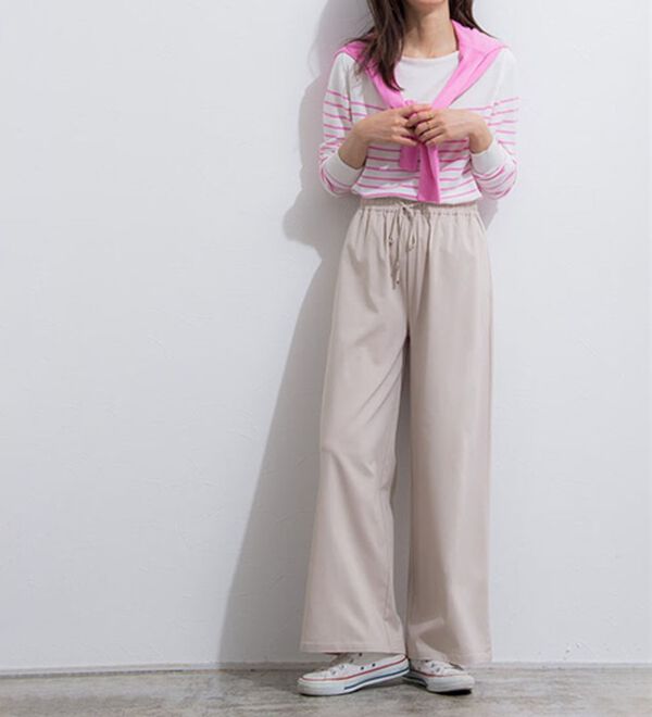 Pierrot（ピエロ）の「【選べる丈】ストレッチツイルワイドパンツ（ワイドパンツ・ガウチョ）」｜詳細画像