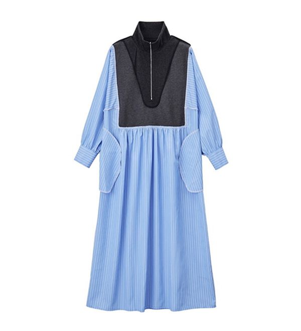 RANAN（ラナン）の「ジップデザイン異素材切替ストライプワンピース（その他ワンピース）」｜詳細画像