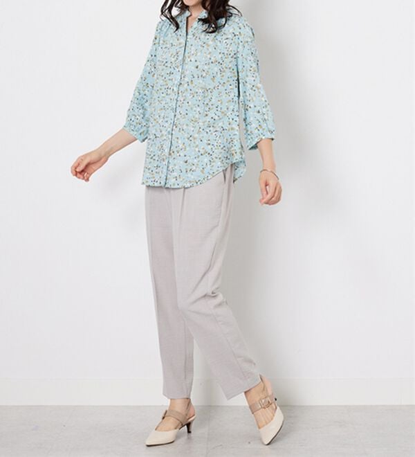 BELLUNA（ベルーナ）の「【接触冷感】レーヨン素材ギャザー使いプリントブラウス（ブラウス）」｜詳細画像