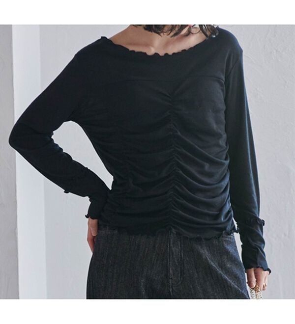 RANAN（ラナン）の「ギャザーデザインシアーTシャツ（Tシャツ）」｜詳細画像