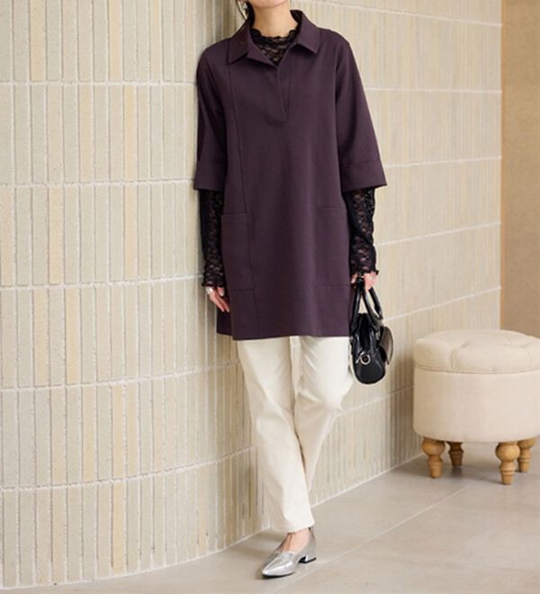 BELLUNA（ベルーナ）の「なめらかポンチ素材衿付きチュニック（チュニック）」｜詳細画像