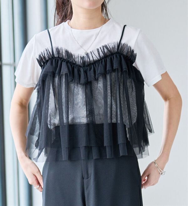 RANAN（ラナン）の「チュールビスチェドッキングTシャツ（Tシャツ）」｜詳細画像