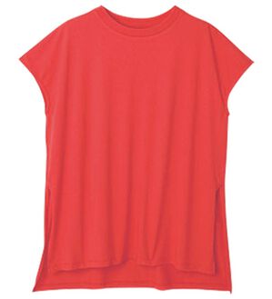 RANAN（ラナン）の「＜ＢＣ＞綿１００％ひんやりサイドスリットフレンチスリーブチュニック（チュニック）」｜オレンジレッド