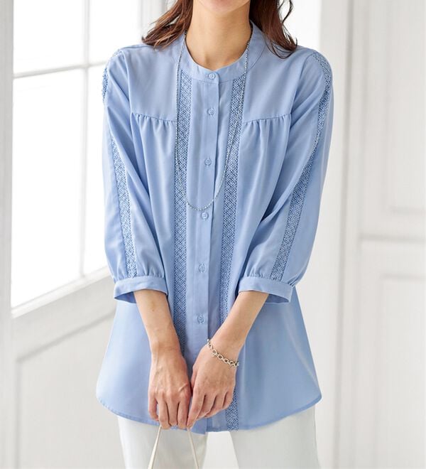 BELLUNA（ベルーナ）の「ビンテージ素材レース使いシャツチュニック（チュニック）」｜詳細画像