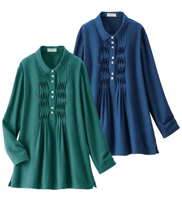 ルフラン（ルフラン）の「【２色組】吸湿発熱のピンタックブラウス（ブラウス）」｜2色組