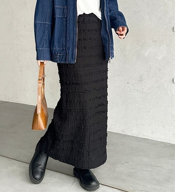 GeeRA（ジーラ）の「すっきりオシャレ見え！ジャカードレースタイトスカート（ロングスカート）」｜詳細画像