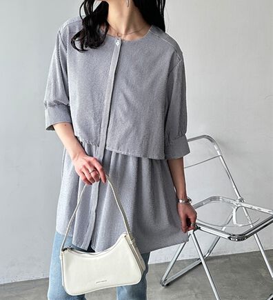 GeeRA（ジーラ）の「【華奢見え】羽織にもなる！ペプラムシャツチュニック（チュニック）」