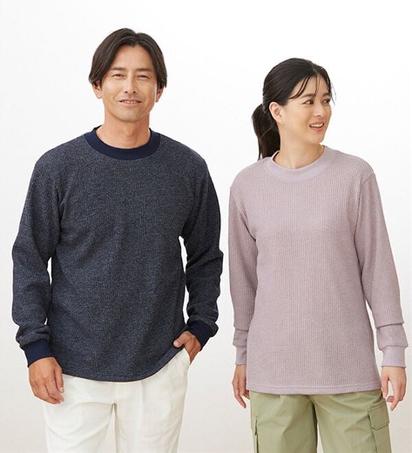 「＜シンプル＆プラス＞裏起毛ワッフルロングＴシャツ（メンズＴシャツ）」｜詳細画像
