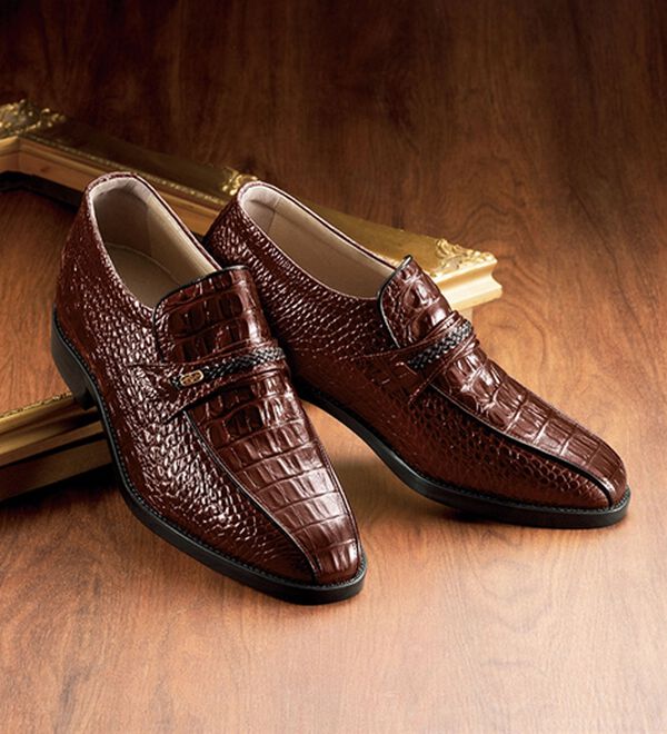 「牛革クロコ調メンズアップシューズ（ビジネスシューズ）」｜ブラウン