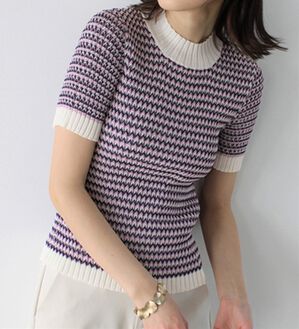 GeeRA（ジーラ）の「マルチカラーハイネックリブニット（ニット・セーター）」｜ネイビー