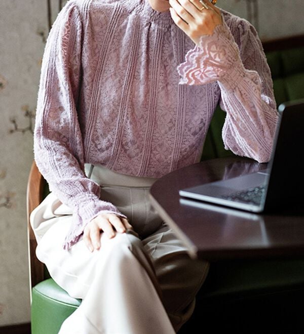 RANAN（ラナン）の「起毛レースハイネックブラウス（カットソー）」｜詳細画像