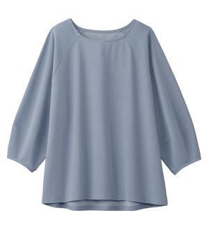 alotta（アロッタ）の「【接触冷感】さらっと上品ランタンスリーブカットソー（カットソー）」｜スモーキーブルー／７分袖