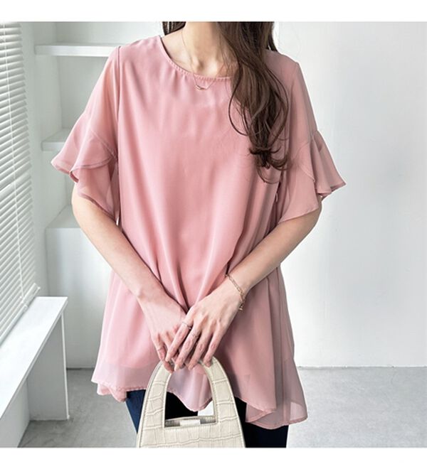 GeeRA（ジーラ）の「【接触冷感】異素材シフォンレイヤードチュニック（チュニック）」｜詳細画像