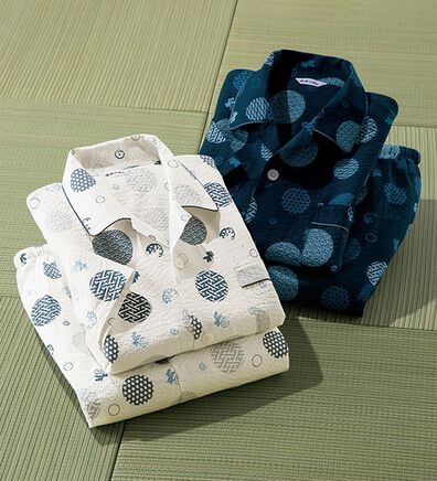 「【２着組】日本製綿１００％涼感和柄パジャマ半袖（メンズルームウェア）」